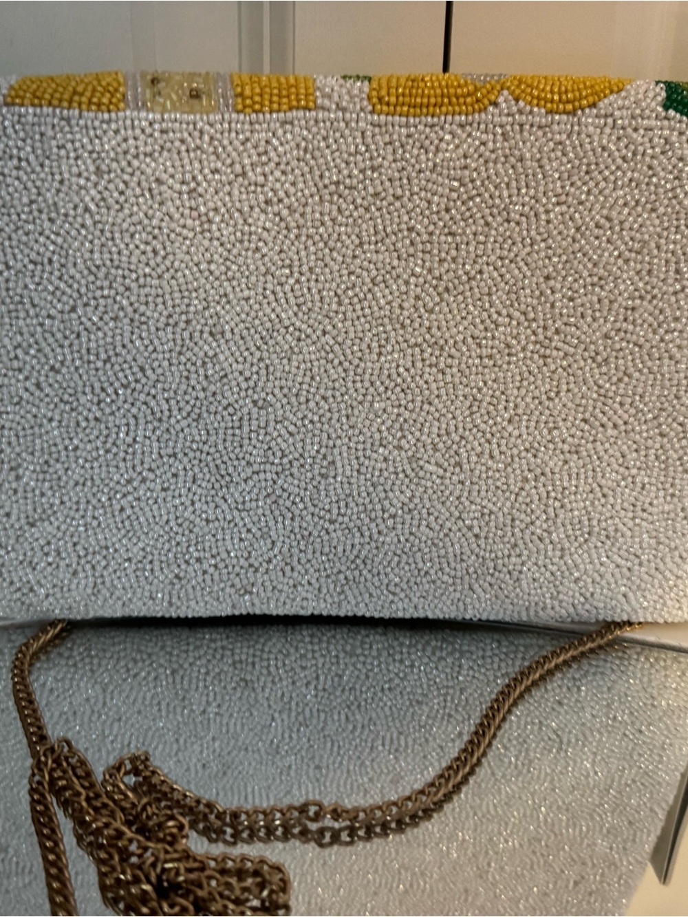 Antik Kraft Hand-Beaded Print Clutch Bag in Yellow and White - Picture 4 of 6